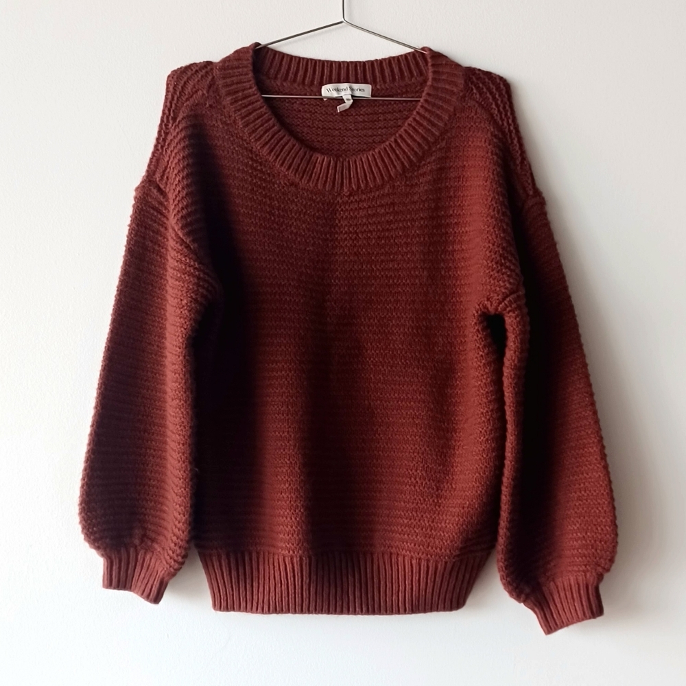 Weekend Stories Rust Red Orange Oversized Crew Neck Sweater